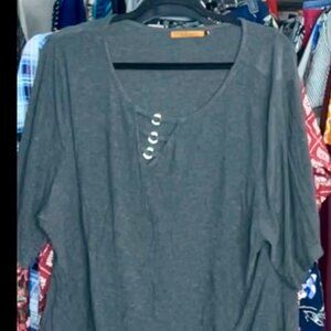 LADIES SIZE 3X BELLDINI CHARCOAL GRAY SHORT SLEEVE SHIRT TOP BLING ACCENT